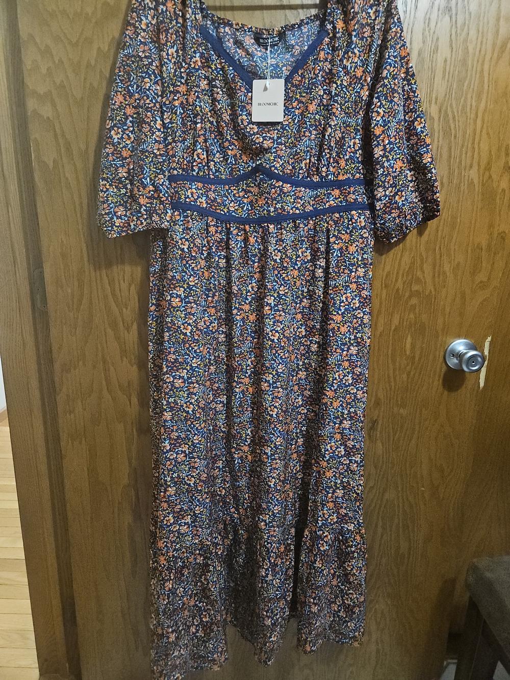 Floral Maxi Dress with Navy Trim
